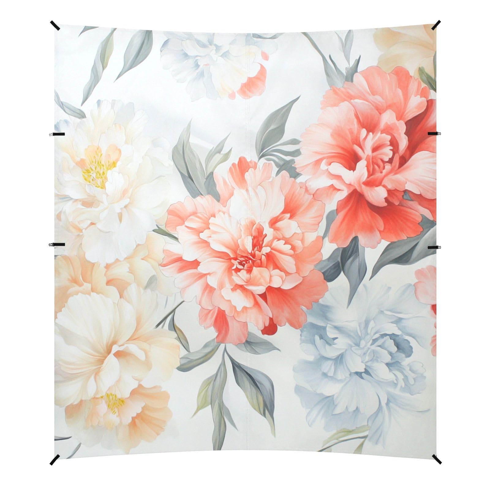 White Red Florals Beach Cabana UPF50 Waterproof Shade Sun Shelter with Sandbags and Shovel for Backyard, Grassland, Park