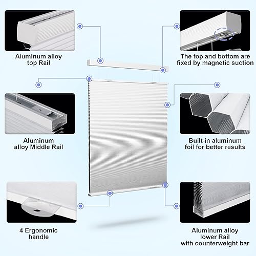 Miniatura 2 de Persianas celulares opacas de arriba hacia abajo y de abajo hacia arriba, sin cordones, con protección UV, fácil de instalar, baño, dormitorio, sala