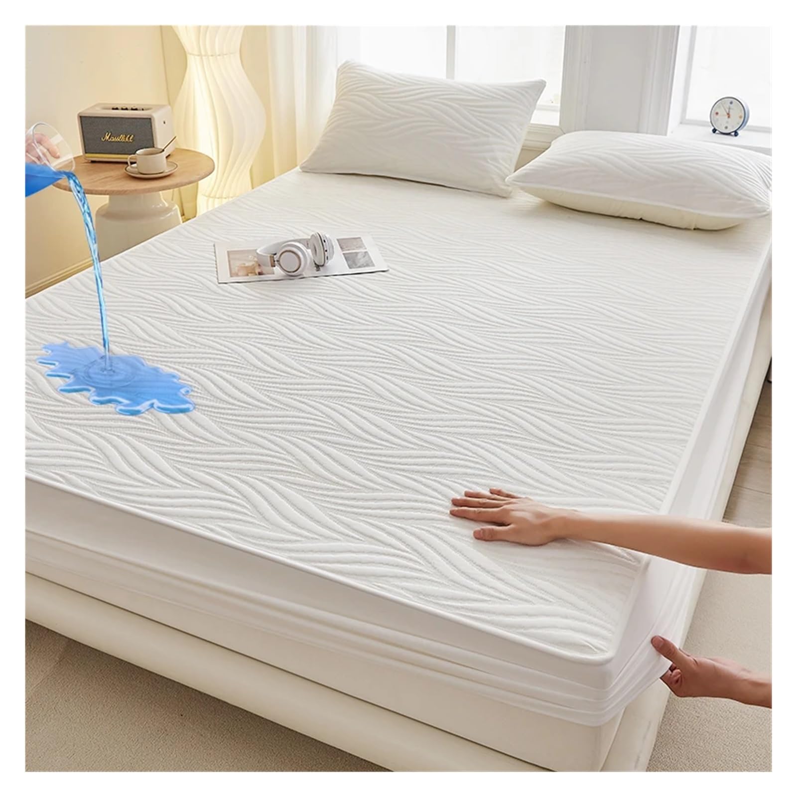 Funda de colchón Impermeable y Gruesa, Acolchada algodón, Funda Cama, Almohadilla, sábana Ajustable Agradable for la Piel, Protector para Cama(Pink,Twin 39x75x12in)