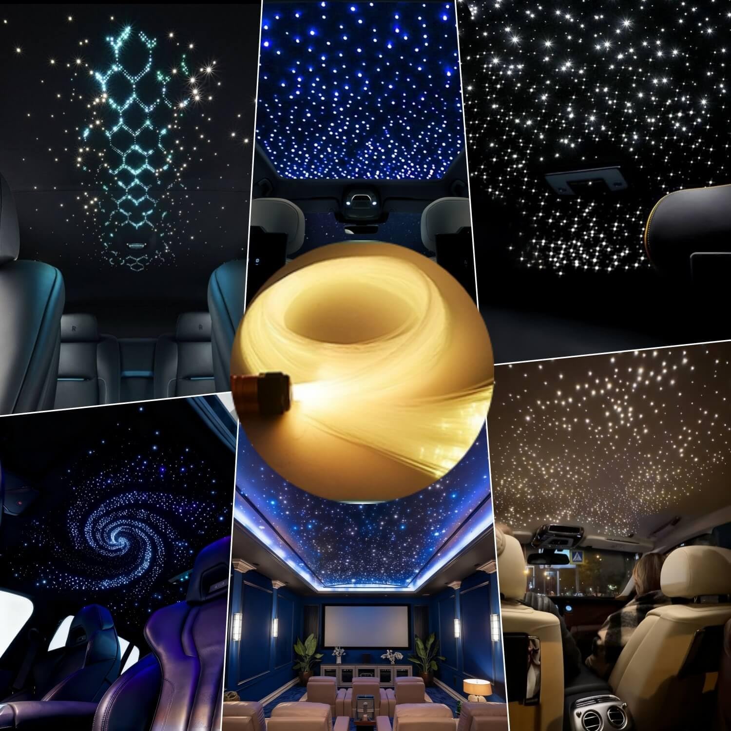 Sternenhimmel Glasfaser Licht für Auto,300pcs,2m,0,75mm Glasfaserkabel Star Deckenleuchten Kit,Bluetooth APP/RF Fernbedienung RGBW Fiber Optic Light Musiksynchronisation,Timing und Farbwechsel