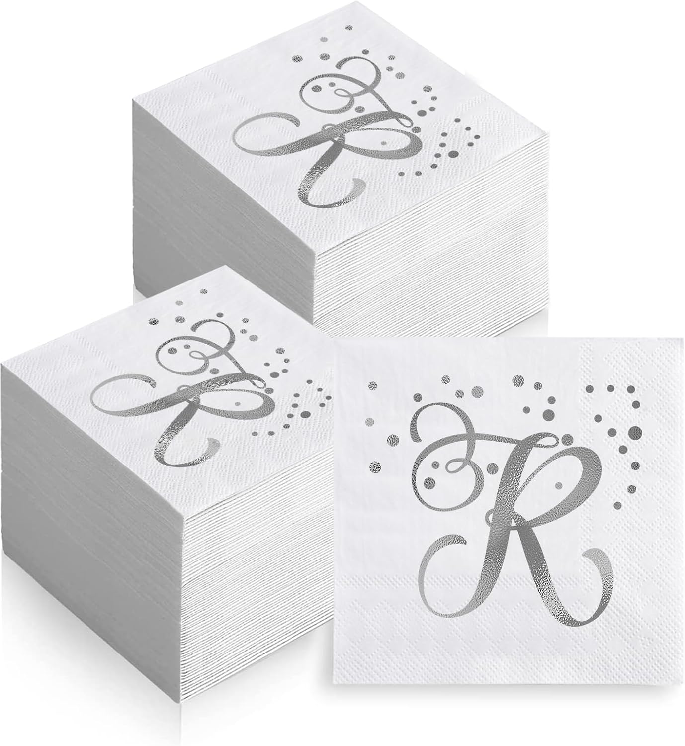 200 Pack Disposable Monogrammed Cocktail Napkins Silver