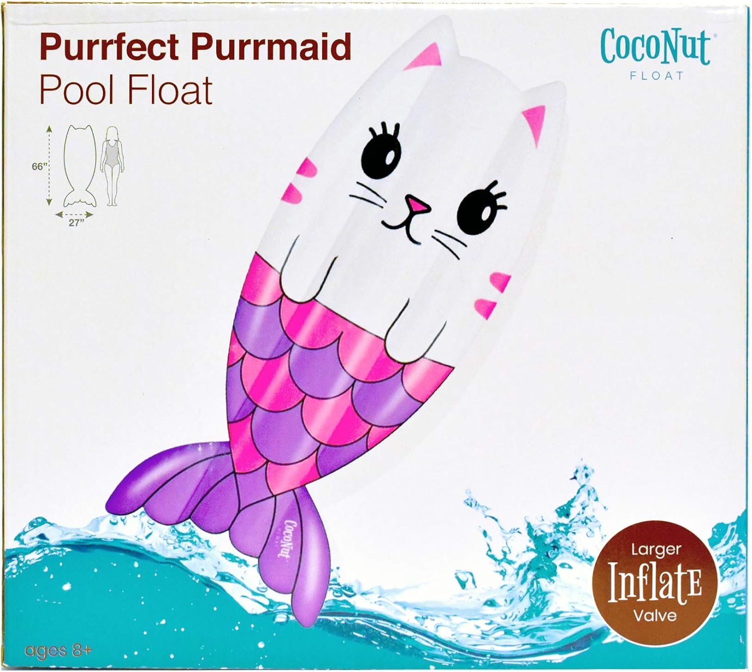 Coconut Outdoor Purrfect Purrmaid Pool Float Inflatable Raft – Durable Long Lasting 5.6 Foot Lounge Tube and Water Toy – Fun Decoration for Parties, Events – Ages 8+ Years
