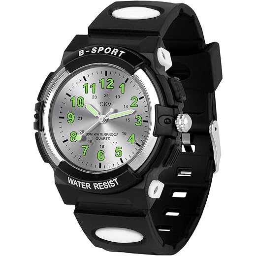 CKV Kids Watch for Boys Girls Ages 5-12, Waterproof Time Teacher Easy to Read Analog Sport Outdoor Children Watches with Soft Band for Kids
