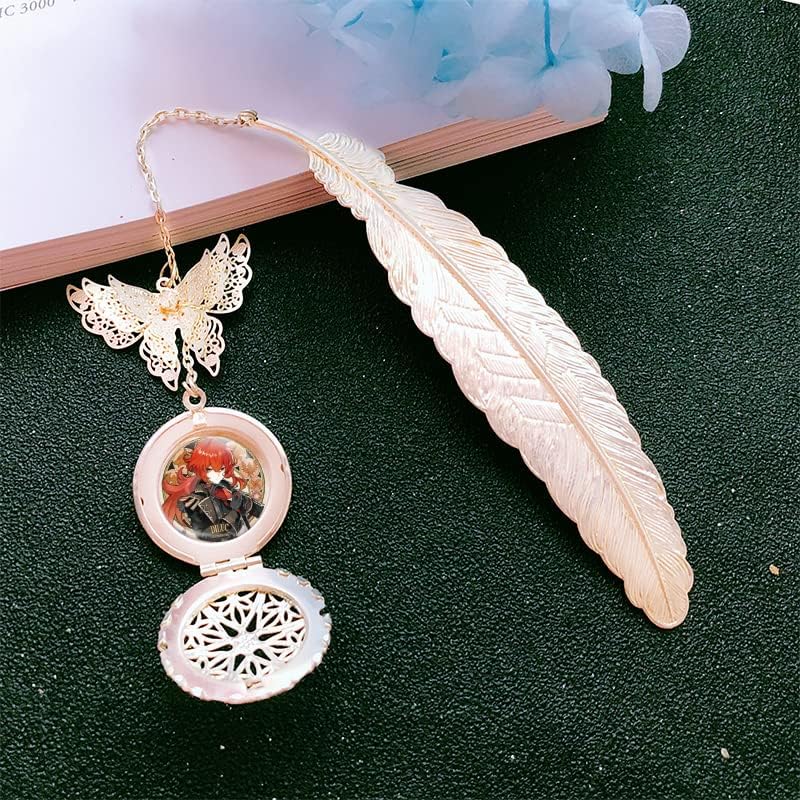 Jirigele Genshin Impact Diluc Bookmarks, Creative Retro Metal Feather Bookmark, Gifts for Genshin Fans Friends or Classmates, Assistant to Record Reading Pages