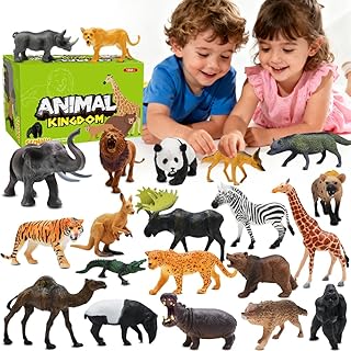 Safari Animals Figures Toys, Realistic Wild Zoo Animal Figurines, Plastic African Jungle Animals Playset for Kids Toddlers, 21Pcs Safari Toys Birthday Gifts for Boys Girls