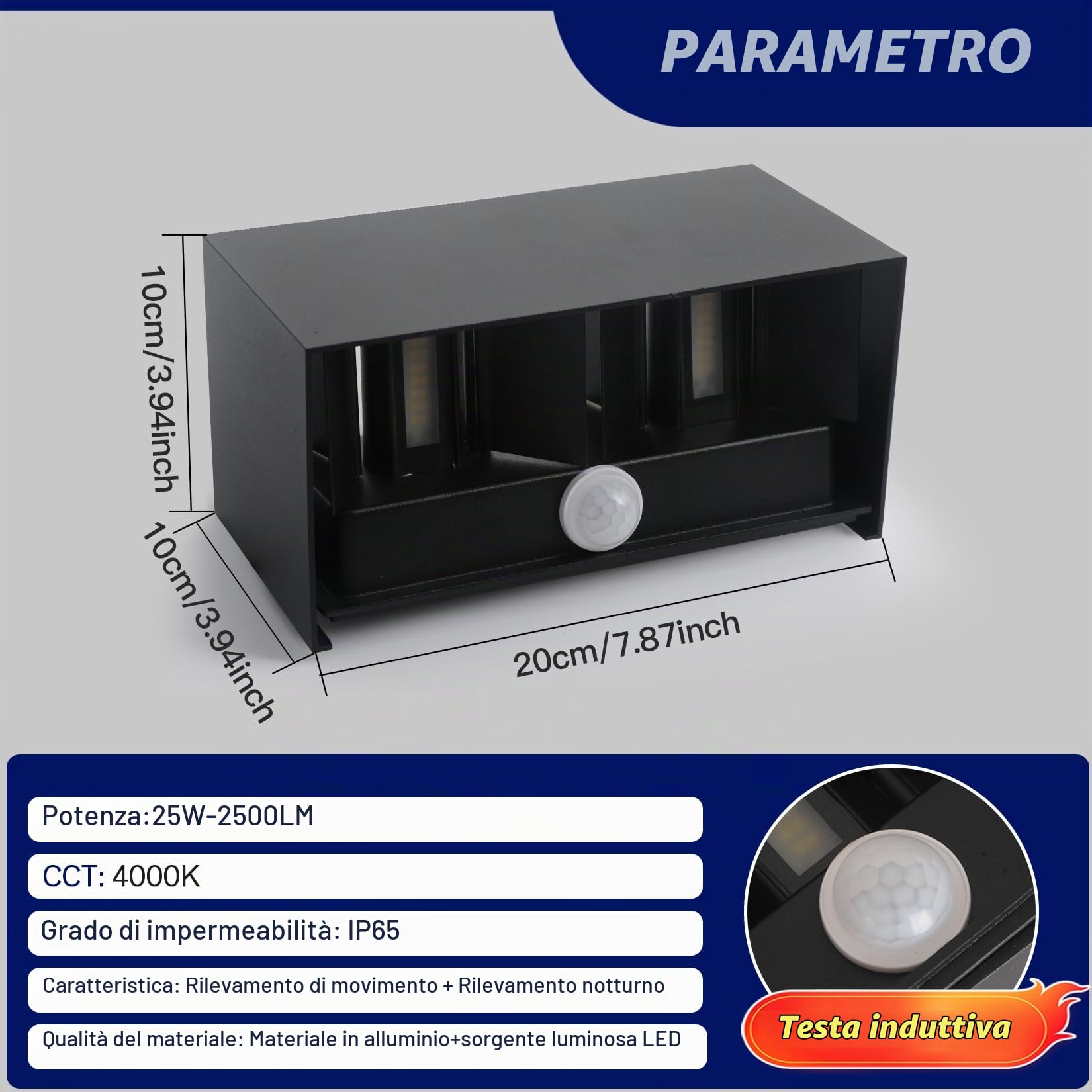 25W LED Applique da Parete Esterno/Interno con Sensore di Movimento e Crepuscolare 4000K Luci Naturale IP65 Impermeabile Moderno Alluminio Lampada da Esterno Angolo di Luce Regolabile Nero