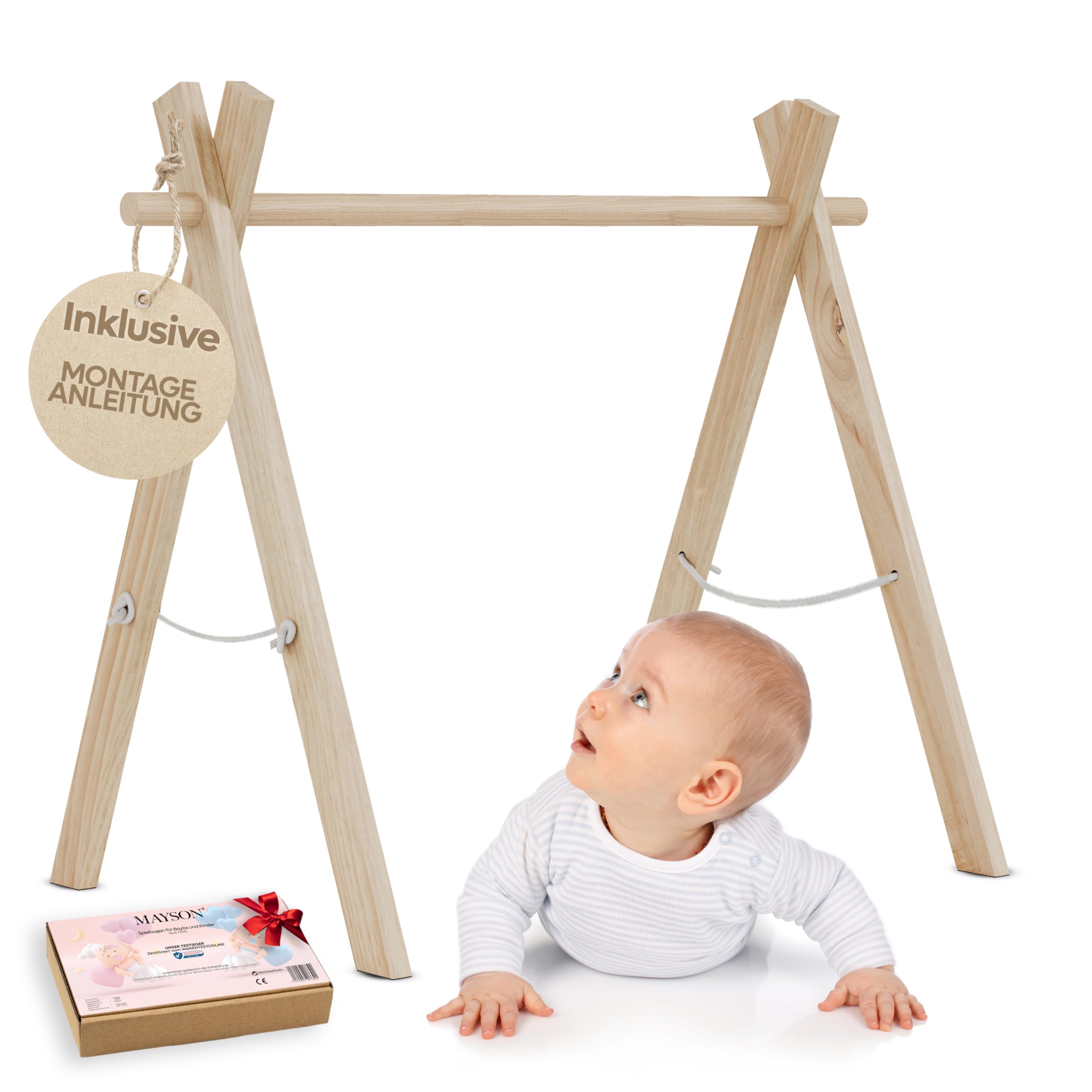 MAYSON® Spielbogen Baby aus Holz nach Montessori – Höhenverstellbarer & Schadstofffreier Spielbogen (Spieltrapez) – Sicher ab 0 Monate – Perfekt für Neugeborene - ohne Anhänger