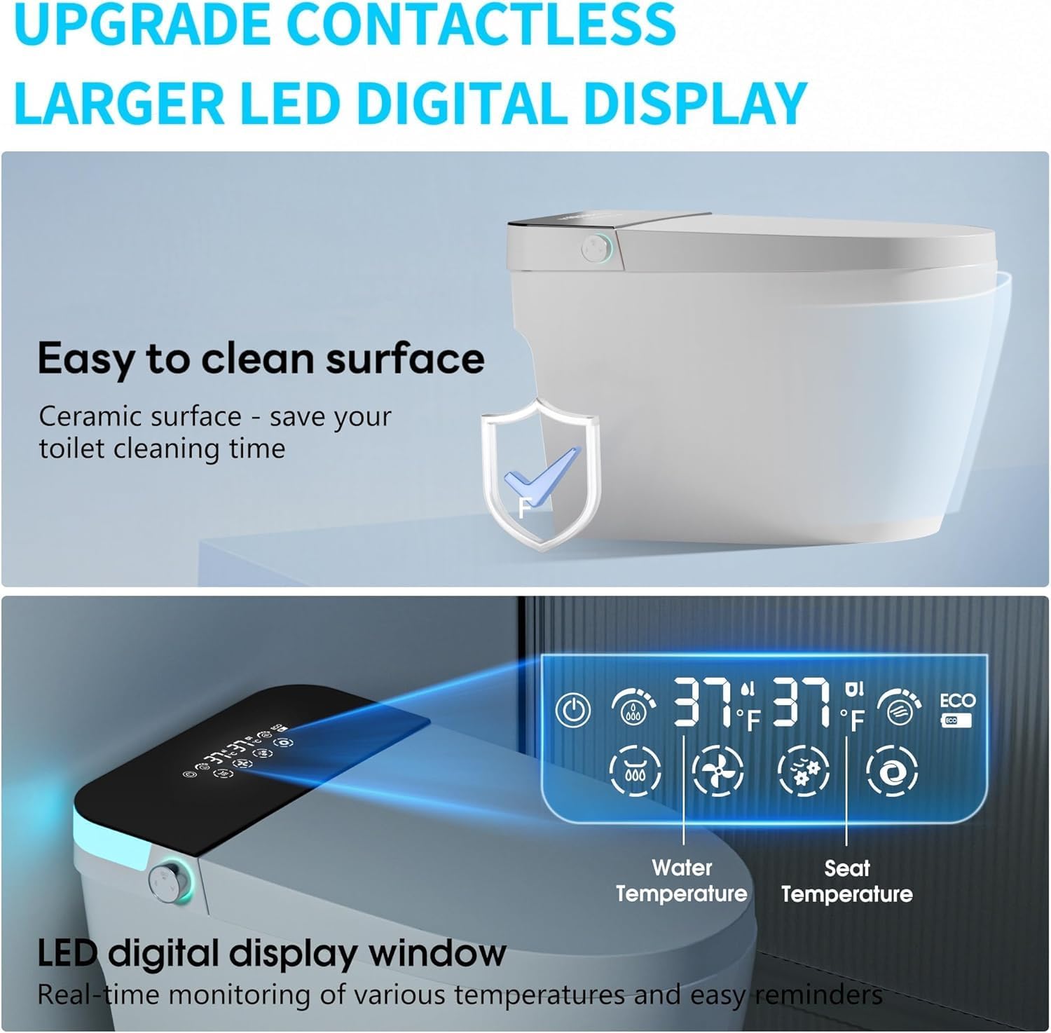 LED digital display showing temperature settings and easy-to-clean ceramic surface