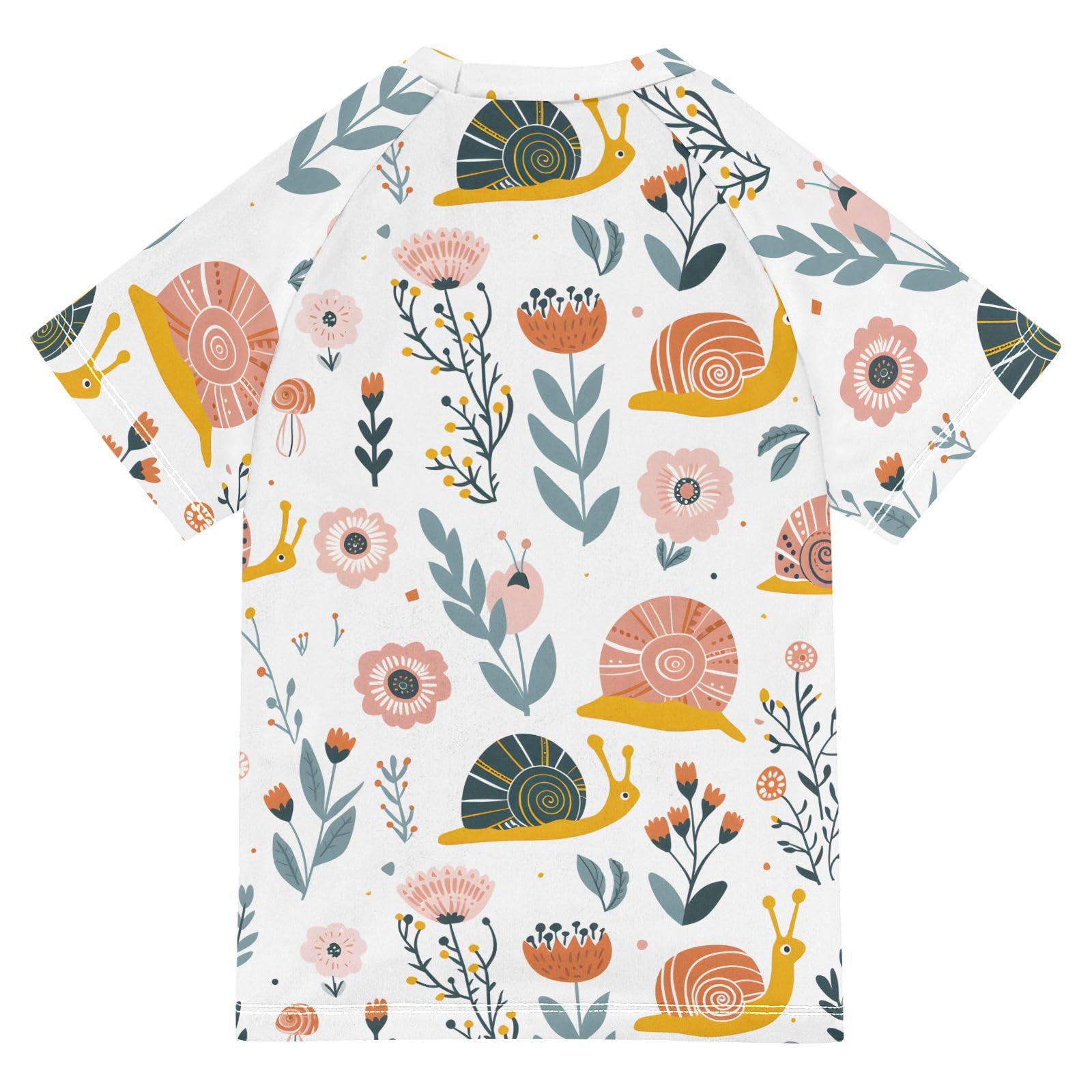ALAZA Boys Swim Shirts Toddler Rash Guard Short Sleeve Rashguard Snails Flowers UPF 50+ 11-12T