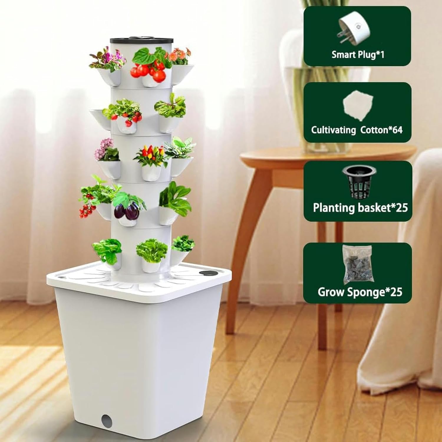 FLTRGO 30 Pods Hydroponic Growing System Vertical Garden Planter Hydroponics Tower, Indoor Smart Garden Kit Aeroponics Growing Kit with Hydrating Pump, Adapter,Net Pots,Timer for Herbs