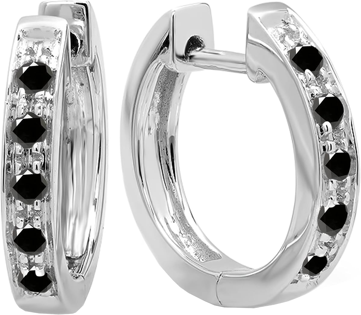 Pendientes de aro de una hilera de diamantes y piedras preciosas redondas Dazzlingrock | Mujeres | Oro macizo auténtico blanco de 10 quilates.