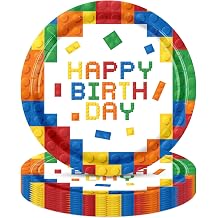 20Pcs Building Block Plates 9inch Birthday Plates Building Block Birthday Party Supplies Colorful Dessert Paperplates Disposable Plate Set,for Boys Kids Birthday Party Decorations