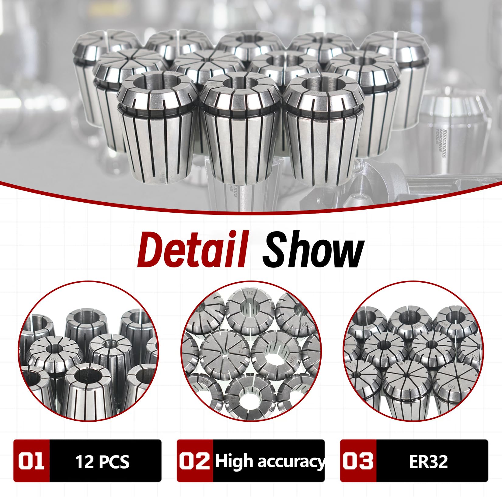 Set di 12 pinze di precisione Super Accuracy da 1/8"-3/4" ER32 ER-32 con Misure 9/16 5/8 11/16