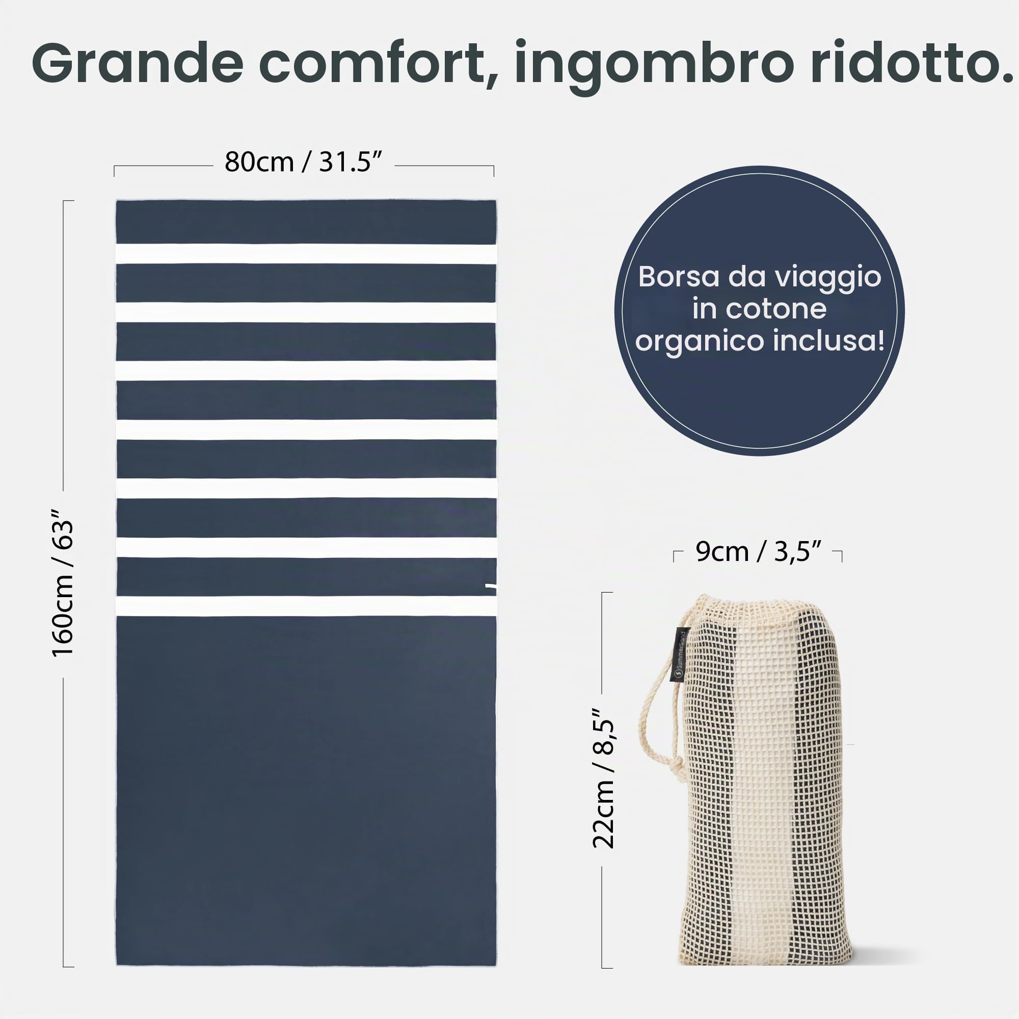 SummerSand Telo Mare microfibra - Asciugamano Mare Antisabbia e ad Asciugatura Rapida - Telo Palestra Inodore - Asciugamano microfibra di Alta Qualità - Telo mare grande 160x80cm – Blu
