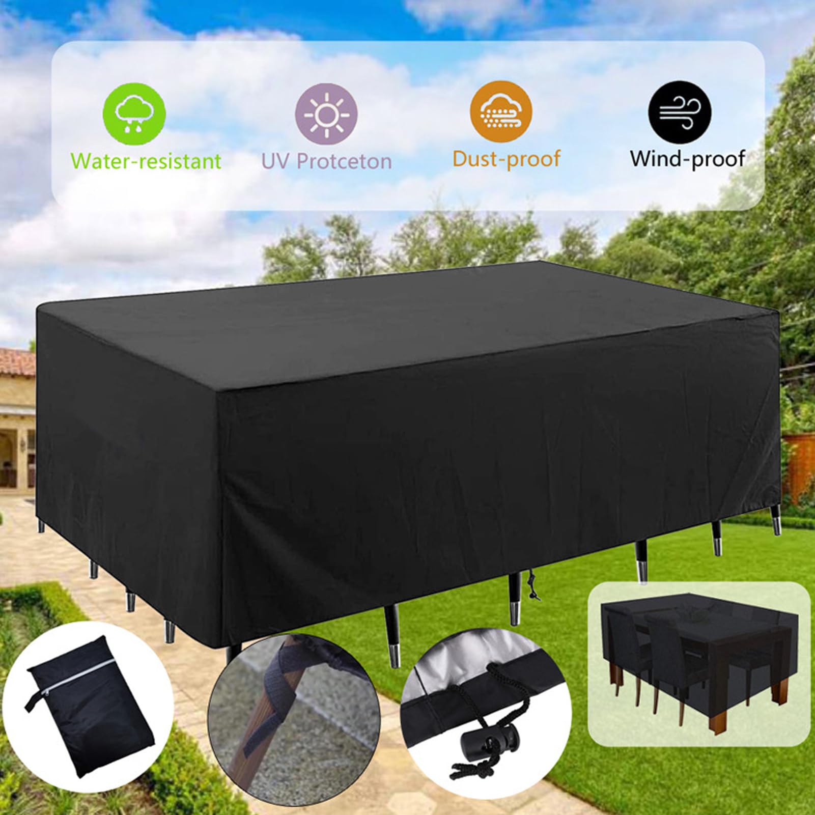 Pokrowiec na meble ogrodowe, wodoodporny, Heavy Duty 420D Oxford, prostokątne pokrowce na stół ogrodowy, na patio, wodoszczelne, odporne na promieniowanie UV rattanowe pokrowce na meble