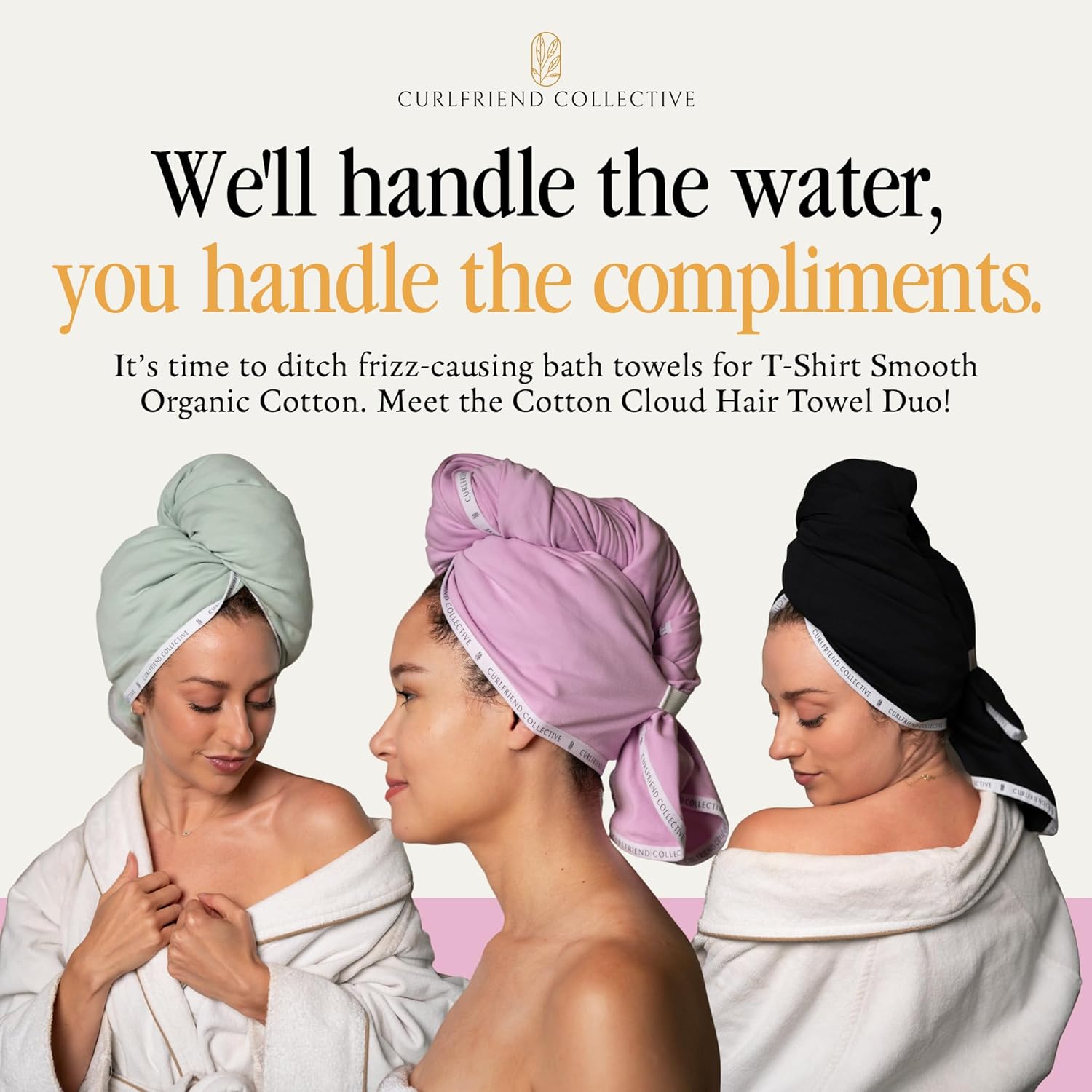 Curlfriend Collective Cotton Cloud T-Shirt Hair Towel Duo – Sage The Day Hair Towel Wrap for Women, XL + Mini Hair Drying Towels for Curly Hair, No-Slip Plopping Towel, Ultra Absorbent Cotton