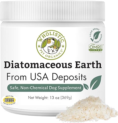 Wholistic Pet Organics Diatomaceous Earth - Grado alimenticio para perros y gatos - 13 onzas - Polvo multiusos - Seguro para mascotas, sílice de