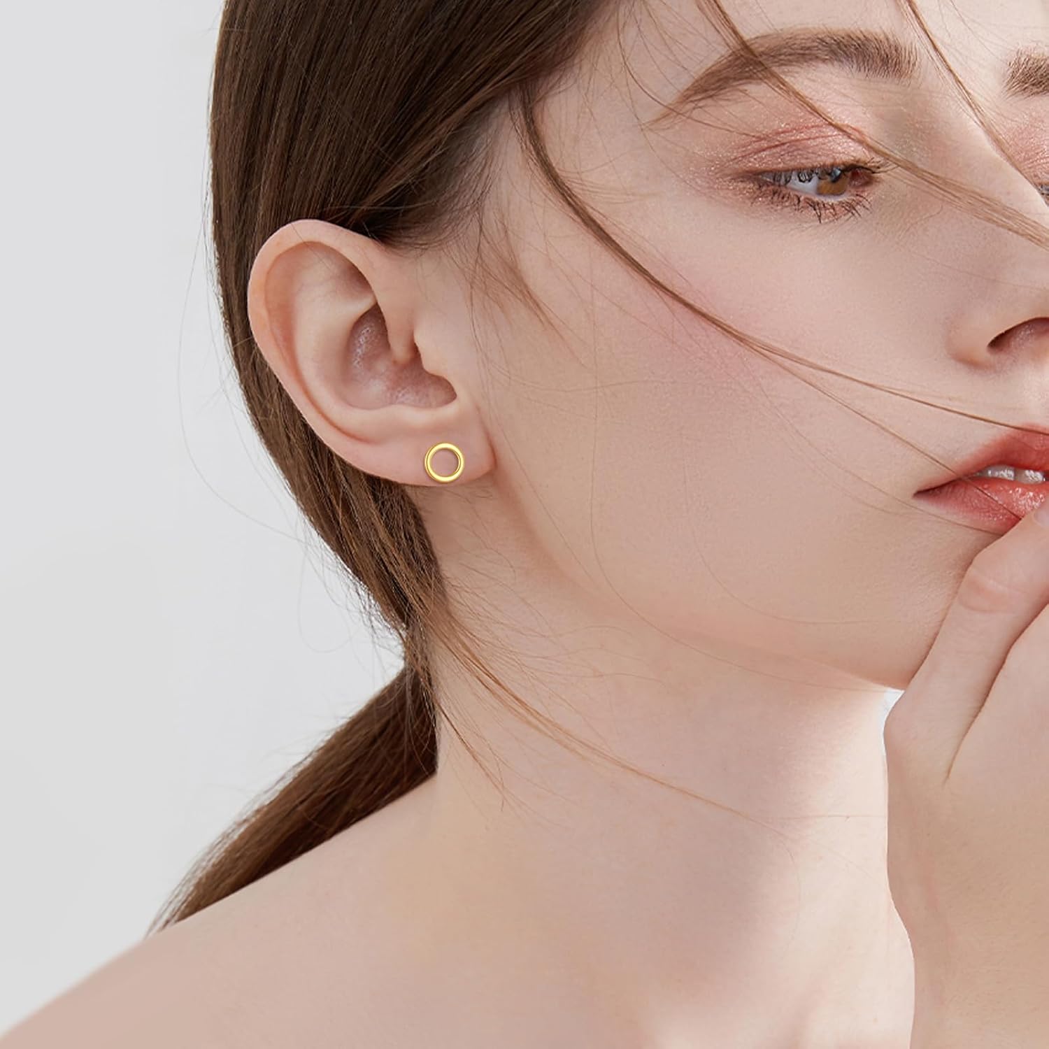 DOVRAN 14K Solid Gold Circle/Triangle/Star/Opal Earrings for Women Real Yellow Gold Geometrical Stud Minimalism Jewelry Gifts for Wife Mom