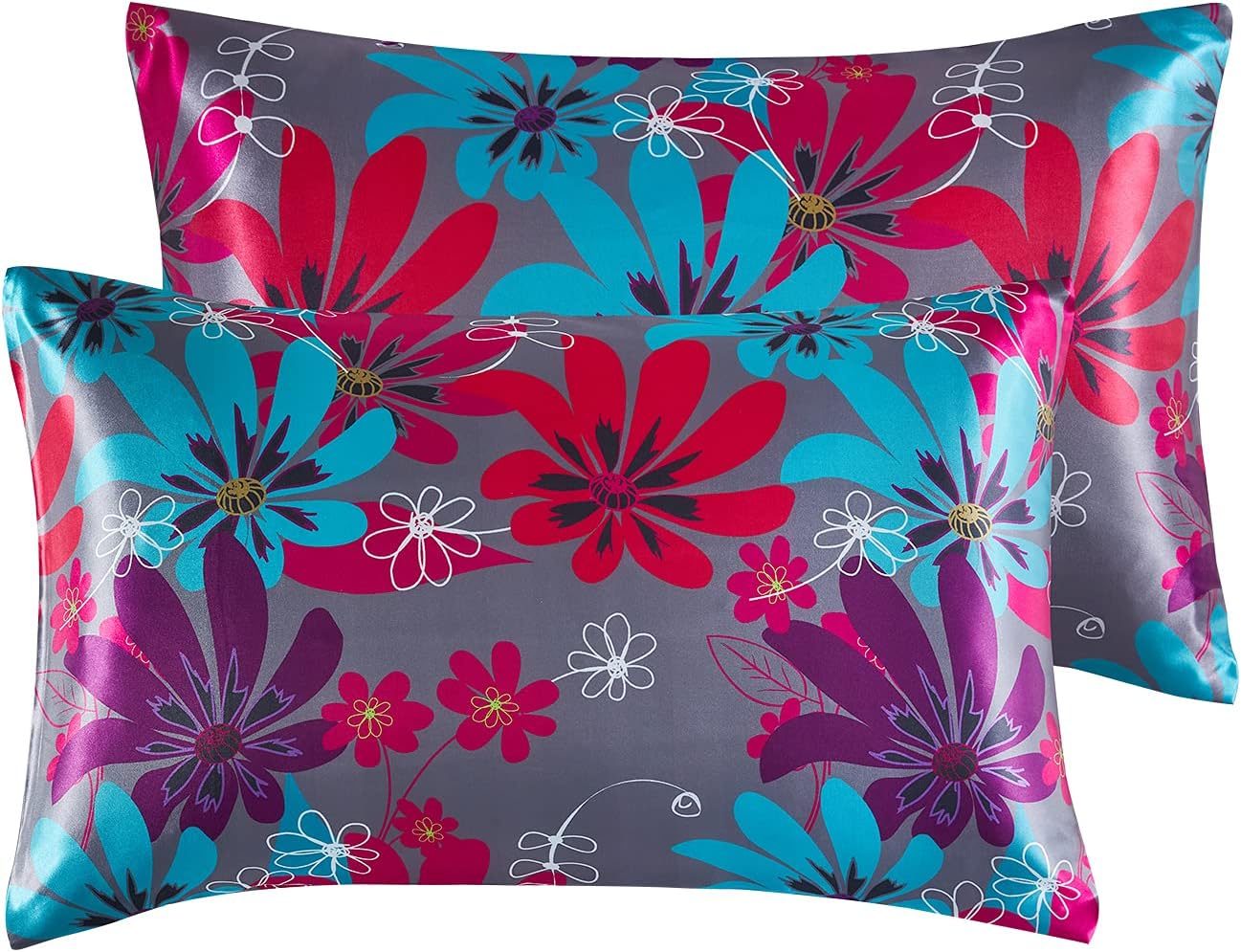 Nttspring Satin Pillow Cases Queen Size Set of 2 with Envelope Closure End,Silky Satin Pillowcase for Hair and Skin,Soft&Cozy Satin Pillow Cases for Women 2 Pack,No Zipper(20x30,Tropical Flower)