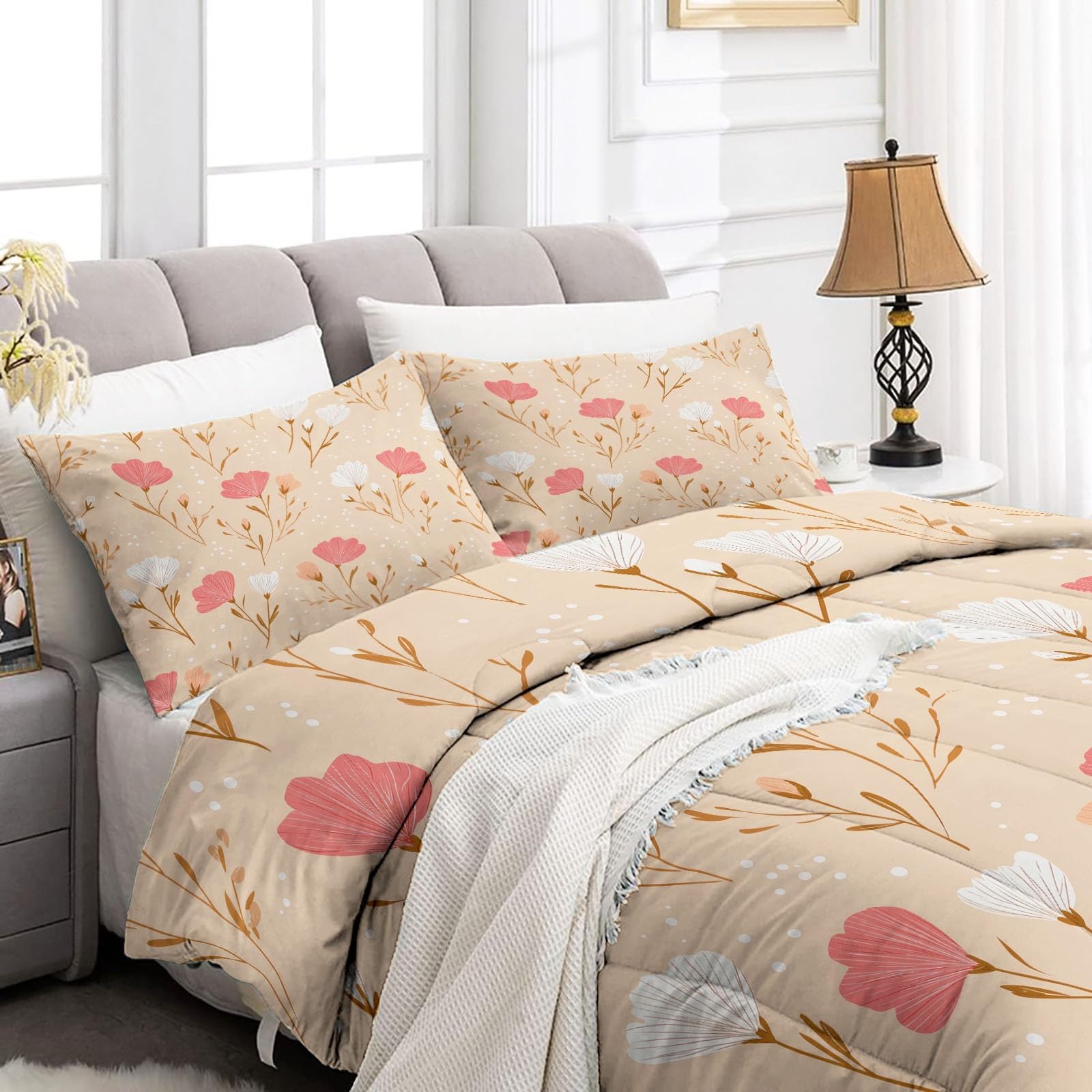 CozyRest Edredon Relleno nordico Cama Infantil Algodón - Floral Acuarela Cama 105 - Bebe rellena Juego de Manta 200x200 cm con Almohada 50 x 75 cm por niños e niñas