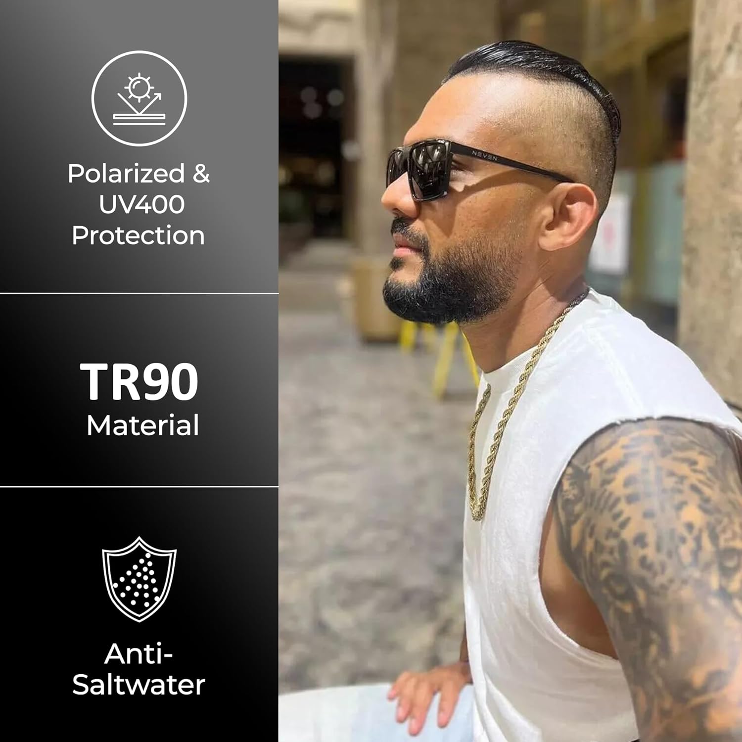 NEVEN Men's Polarized Sunglasses - Chic Rectangular Glasses - UV Protection Glasses for Coastal Activities. - Image 4