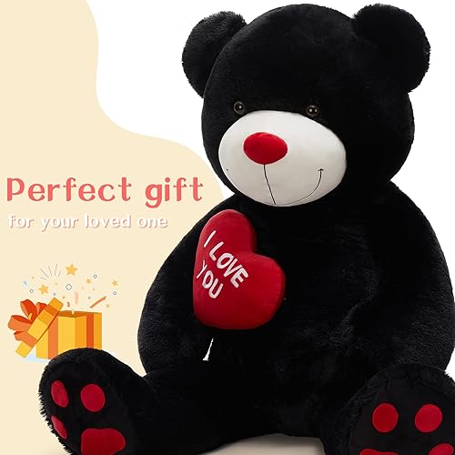 Miniatura 16 de Tezituor Oso de peluche gigante de 4.3 pies, animales de peluche grandes de 52 pulgadas con vientre blanco, regalo de San Valentín para novias
