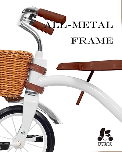 Miniatura 10 de KRIDDO Triciclo clásico de metal para niños pequeños, regalo para niños y niñas de 2 a 4 años, triciclo para niños de 1 a 3 años, cubierta trasera