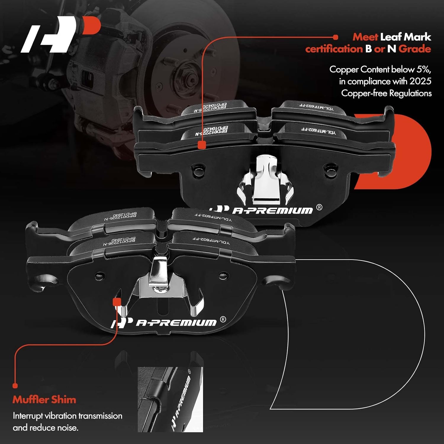 A-Premium Front and Rear Ceramic Brake Pads 8-Pack Set Compatible with BMW Models - X5 2007-2018, X6 2010-2019, with Hardware