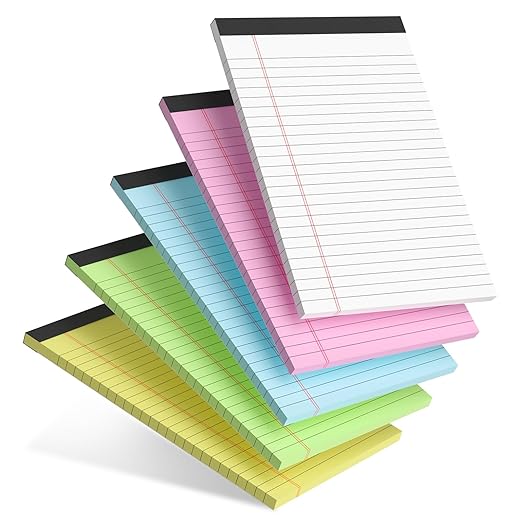 5pcs Small Note Pads 5x8 Notebook College Ruled Legal Pads Color Notepads 5 Pack Study Back Writing Pads 5 x 8 Perforated Narrow Ruled Pads of Paper for School & Office Supplies (Multicolor)