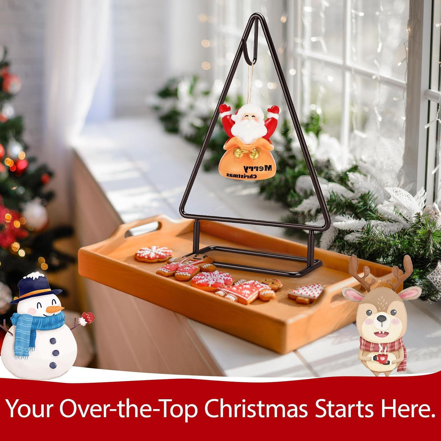 4 Pcs 10 Inch Ornament Display Stand Metal Christmas Tabletop Ornament Christmas Tree Shaped Display Stand Holder Farmhouse Xmas Tree for Balls Decorations Hanging Gift