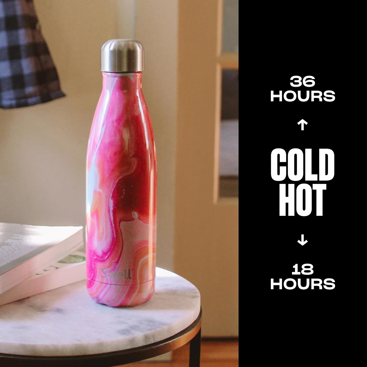 S'well Stainless Steel Water Bottle, 17oz, Rose Agate, Triple Layered Vacuum Insulated Containers Keeps Drinks Cold for 36 Hours and Hot for 18, BPA Free, Perfect for On the Go - Image 2
