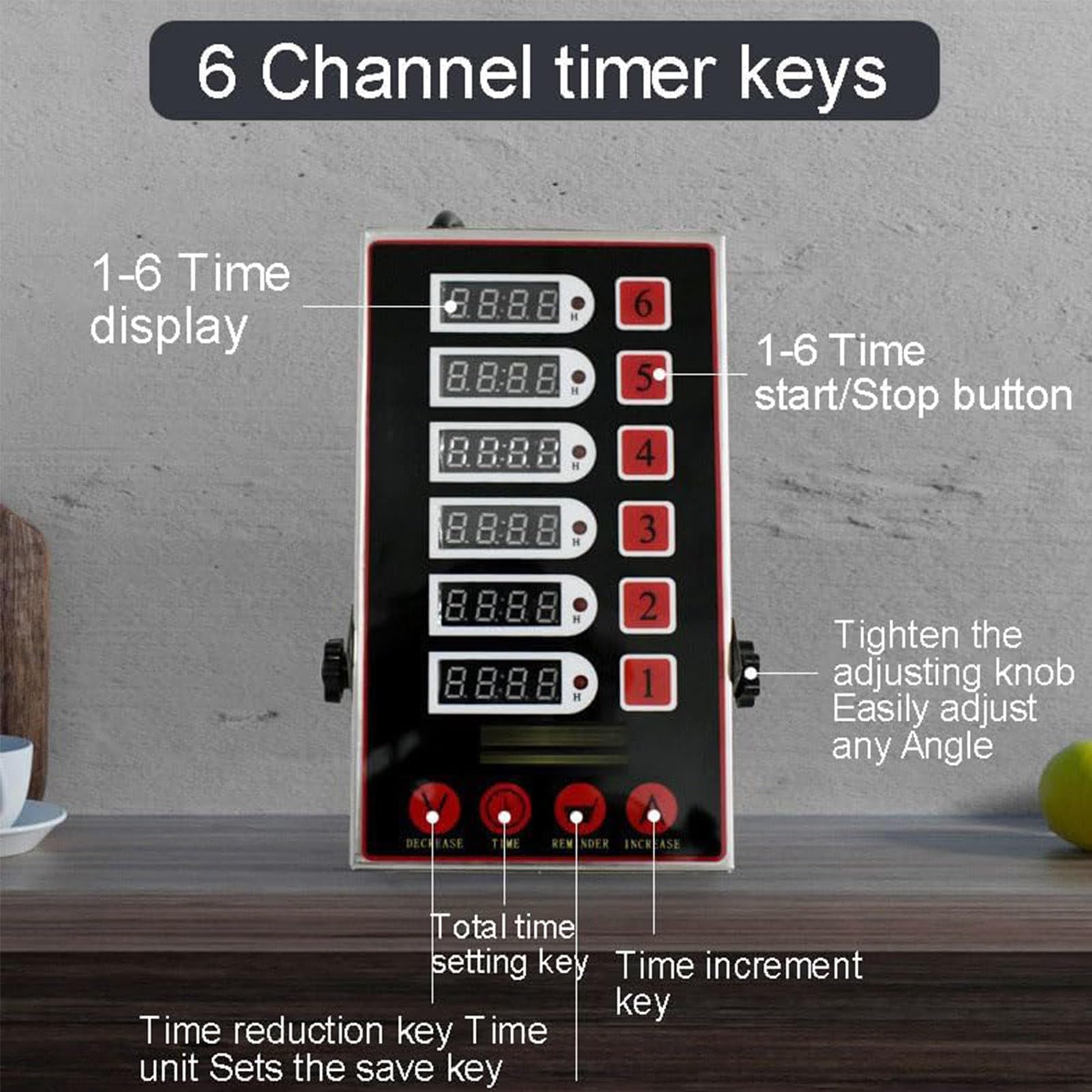 Temporizador digital de cocina de 6 canales con pantalla LED para eficiencia de cocina comercial y de restaurantes