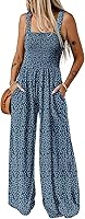 Dokotoo Women's Printed Sleeveless Wide Leg Jumpsuit Overalls Romper with Pockets - Loose Casual One Piece