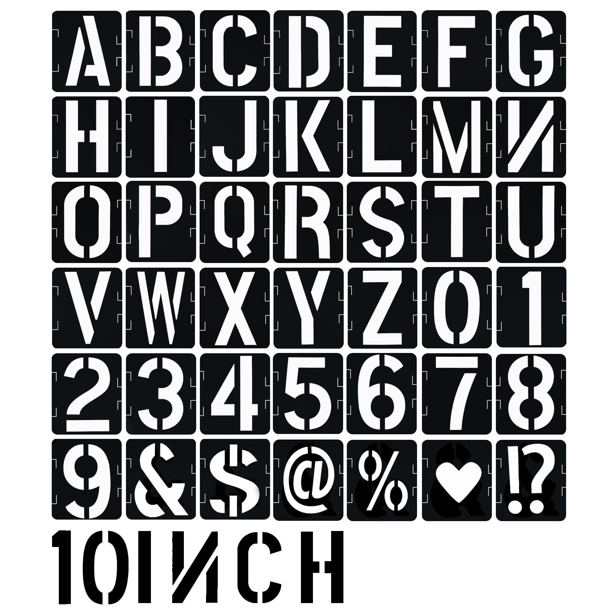 10 Inch Letter Stencils 42 Pcs ReusableTemplates Symbol Numbers Interlocking Stencil Kit Plastic Number Stencils for Wood,Wall,Paper,Fabric,Glass,