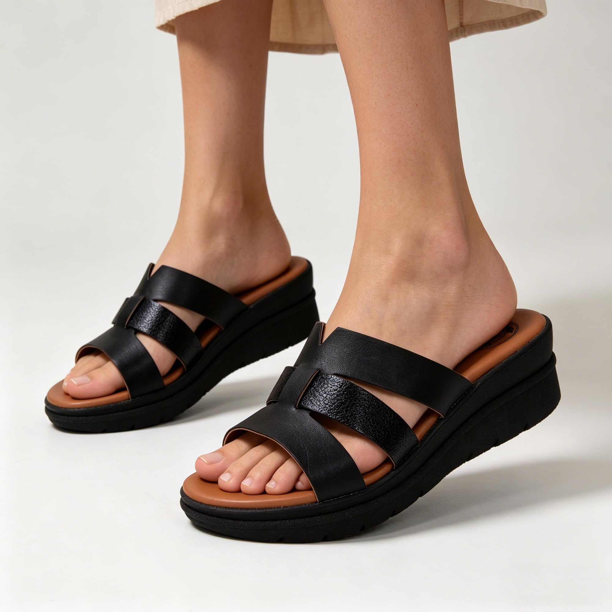 JOMIX Sandalias de mujer de verano con cuña, sin correa, bandas múltiples suaves, plantilla amortiguada, suela antideslizante ligera y flexible, fabricadas en Italia