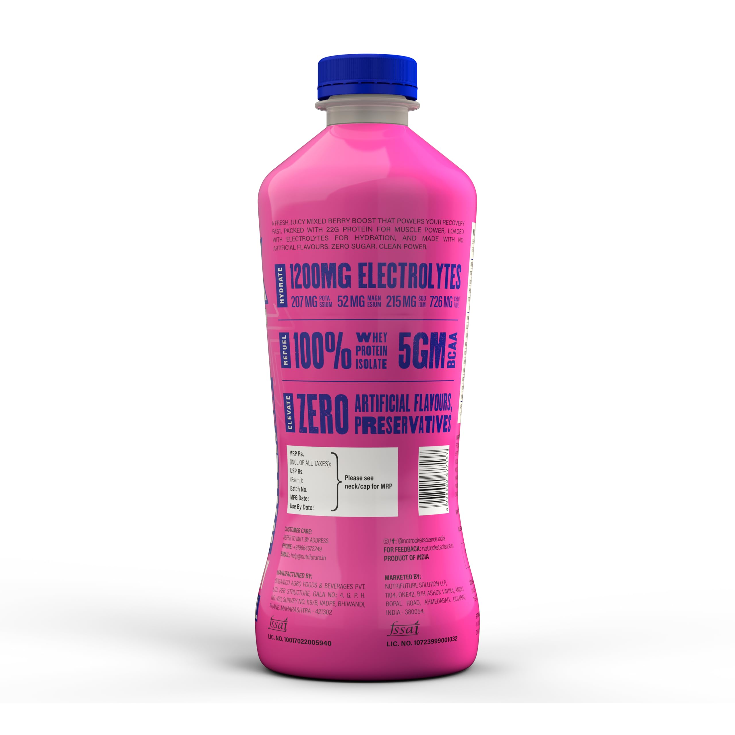 Not Rocket Science Protein Water - Mixed Berry | 22g Clear Whey Protein Isolate | 1200mg Electrolytes | 5g BCAAs | Zero Sugar | High Protein Drink | 500ml Pack of 3 1
