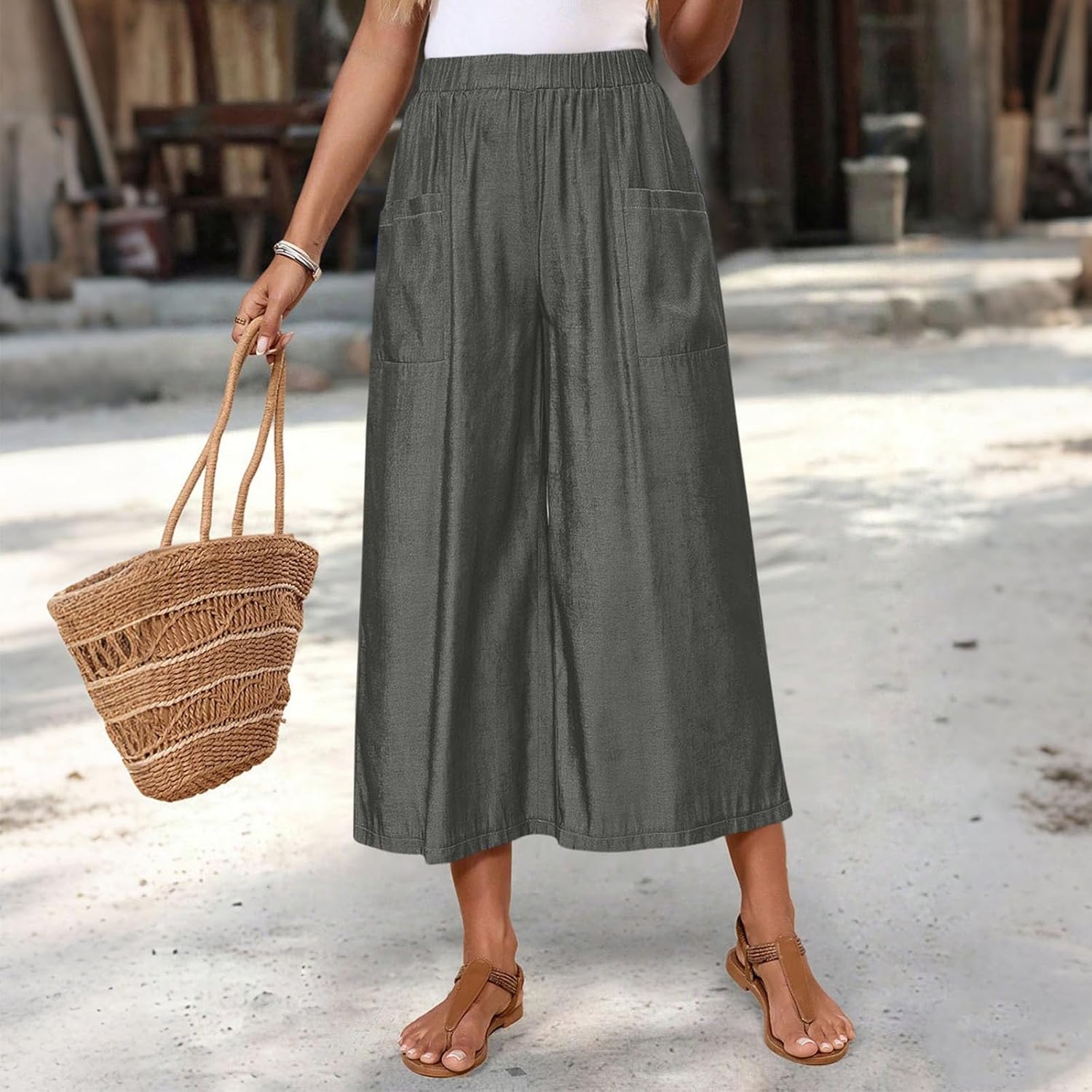 Women's High Waisted Palazzo Pants Wide Leg Casual Work Elegant Capri Pants with Pockets Women Summer Outfits 2026