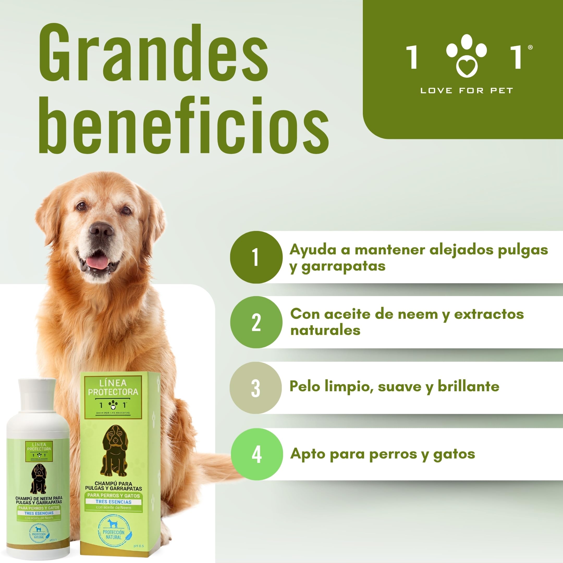 Champú Antiparasitario Perros y Gatos 250ml, Champú Aceite de Neem, Repelente Garrapatas Perros, Antigarrapatas, con Extractos de Clavo y Geranio, Champú Perro Linea 101 Made in Italy