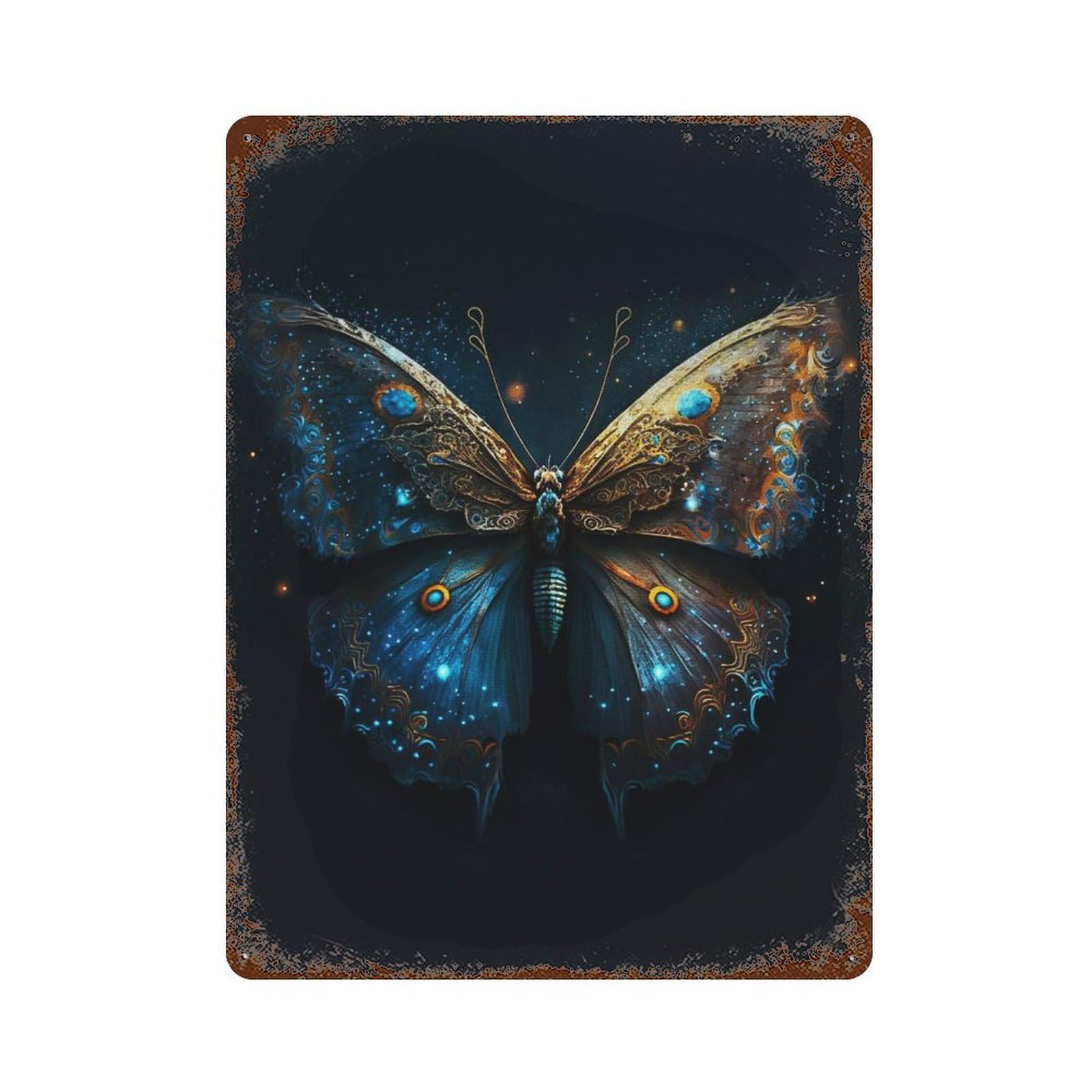 Ancient Butterfly 15.7"x11.8" Rusty Metal Tin Sign, Novelty Wall Decor for Cafe, Home Bar And Lounge Decor
