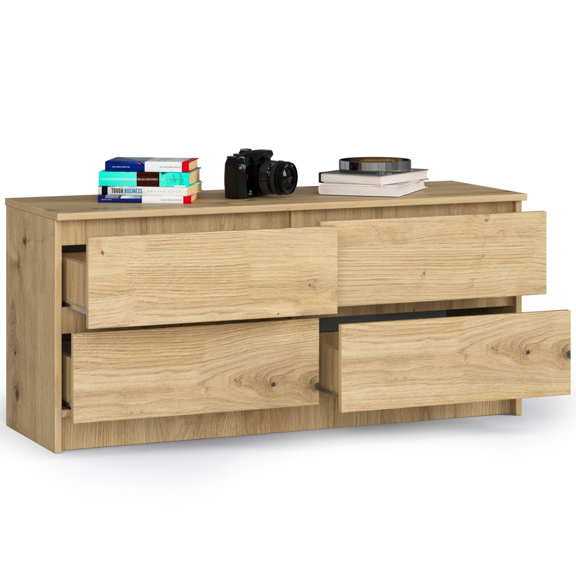 AKORD Cassettiera K-120 con 4 Cassetti | Moderna Mobiletto per Soggiorno Sala da Pranzo Camera da Letto Corridoio Bagno | Armadio Cameretta | 120x55x40 cm |Handgemaakt Eiken