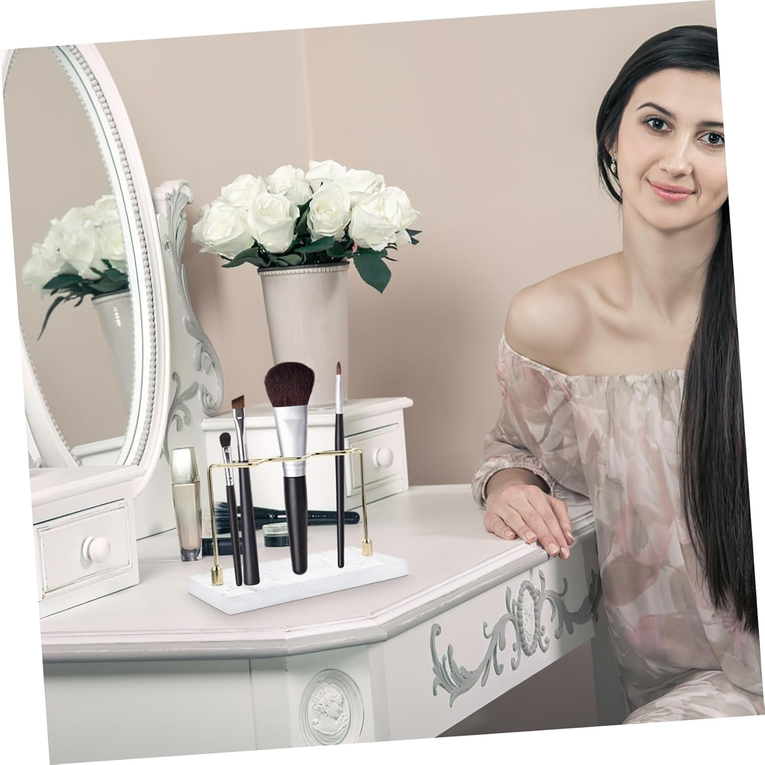 Cabilock 2pcs Marble Pattern Toothbrush Holder for Bathroom Storage Multi Function Stand for Toothbrushes Toothpaste Combs and Razors Easy Drain Design Stylish Home Decor