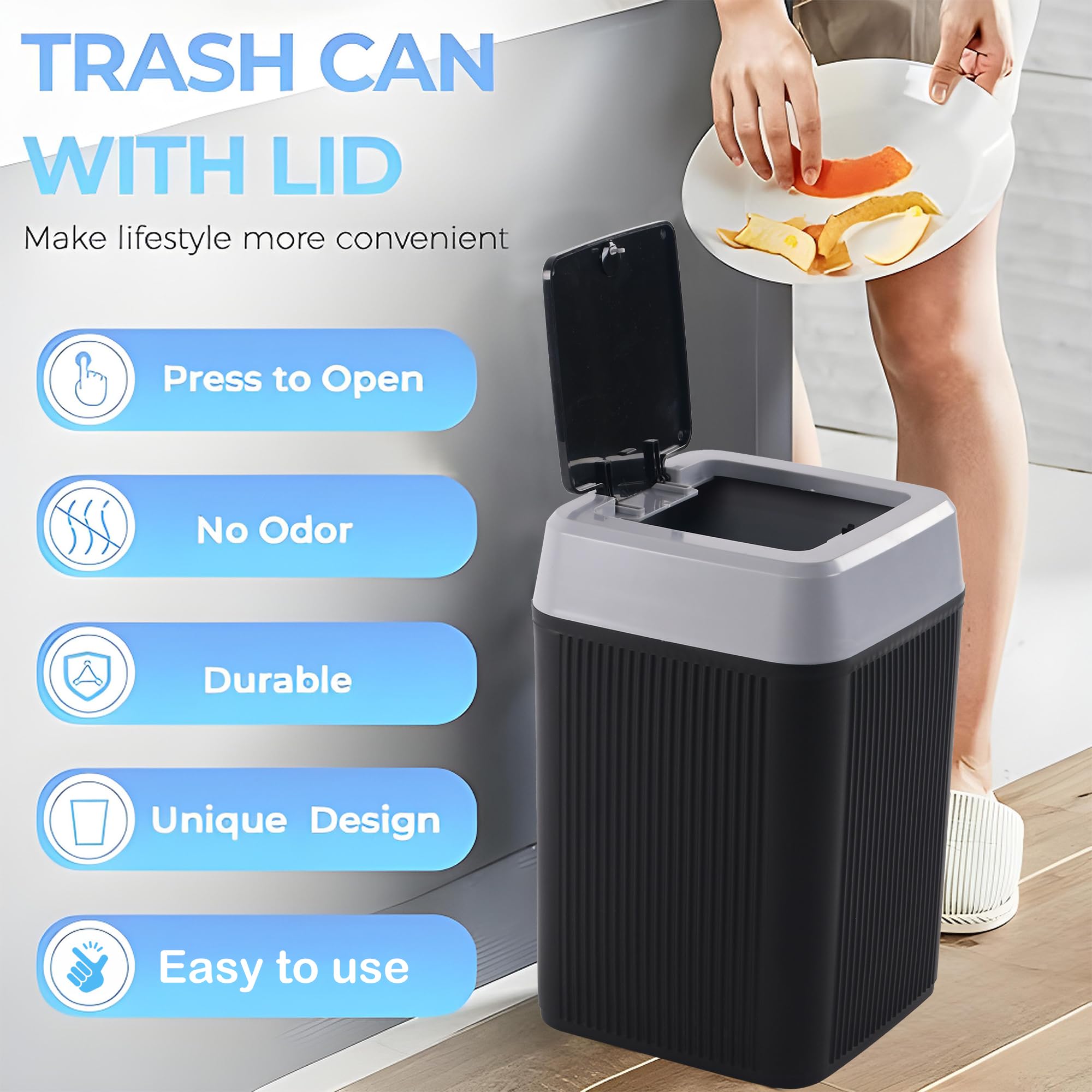 Heart Home 10L Waste Basket - Stylish & Easy Open -6 Heart Home 10L Waste Basket - Stylish & Easy Open -6