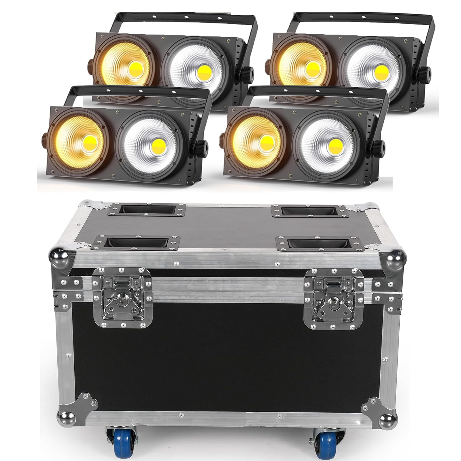 4PCS 200W COB Par avec Flightcase, Blanc Froid/Chaud Blinder Theatre Par LED, Eclairage Scene COB Effets avec D MX 8CH, Lumiere Scene pour église Mariage éclairage public Fête Halloween Noël