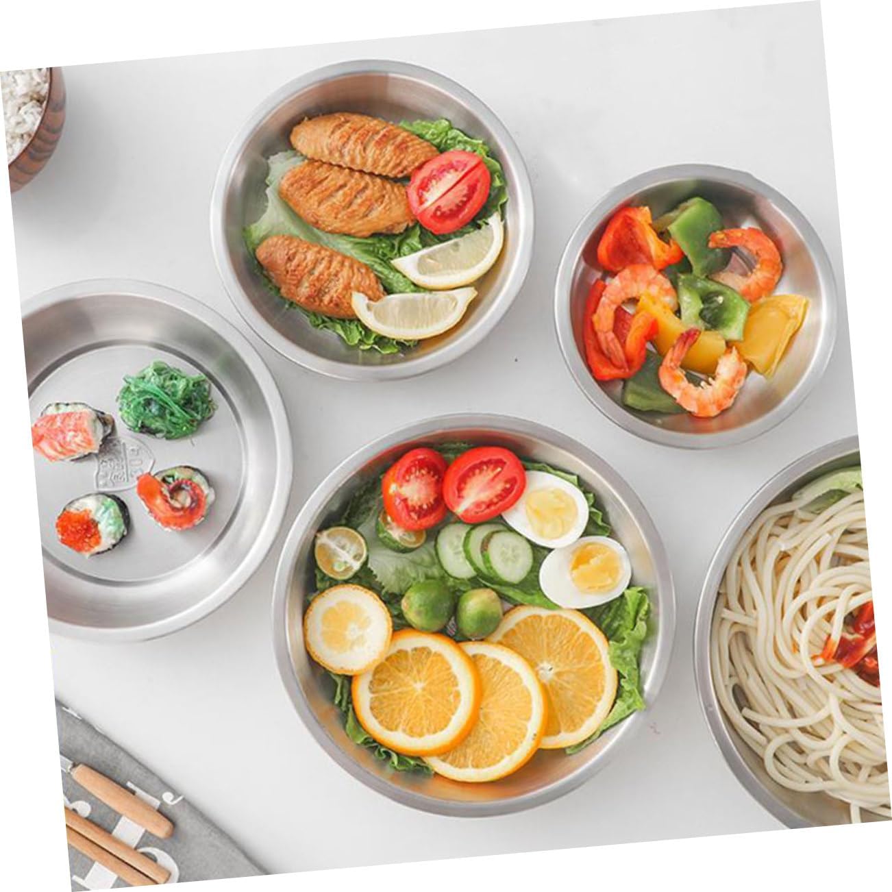 3pcs Stainless Steel Round Metal Plate for Breakfast and Dinner Easy to Clean for Camping Picnics and Outdoor Dining