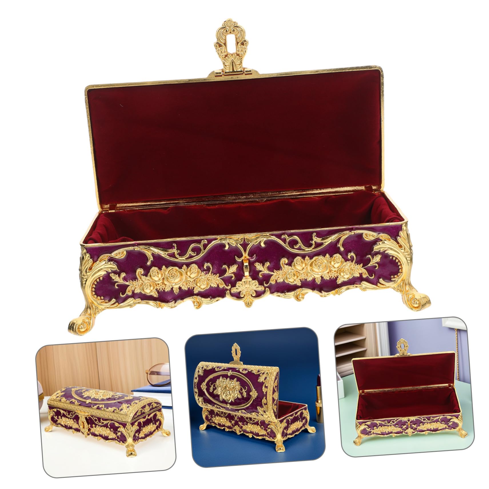 Schmuckkästchen Aufbewahrungsbox für Damen aus Legierung Vintage als Dekorative Schmuckschatulle Kompakte und Vielseitige in Violett Elegantes Retro Design für Zuhause