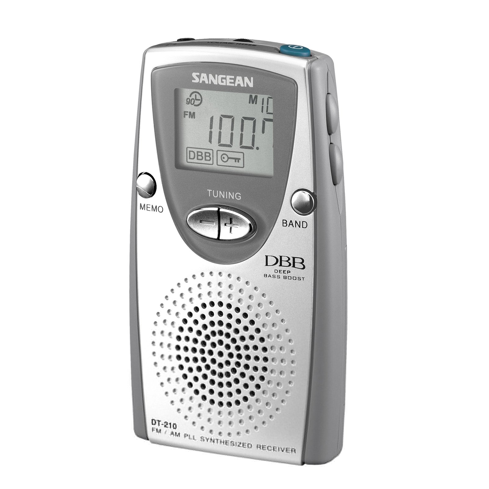 white pocket radio with am fm stereo synthesized tuning