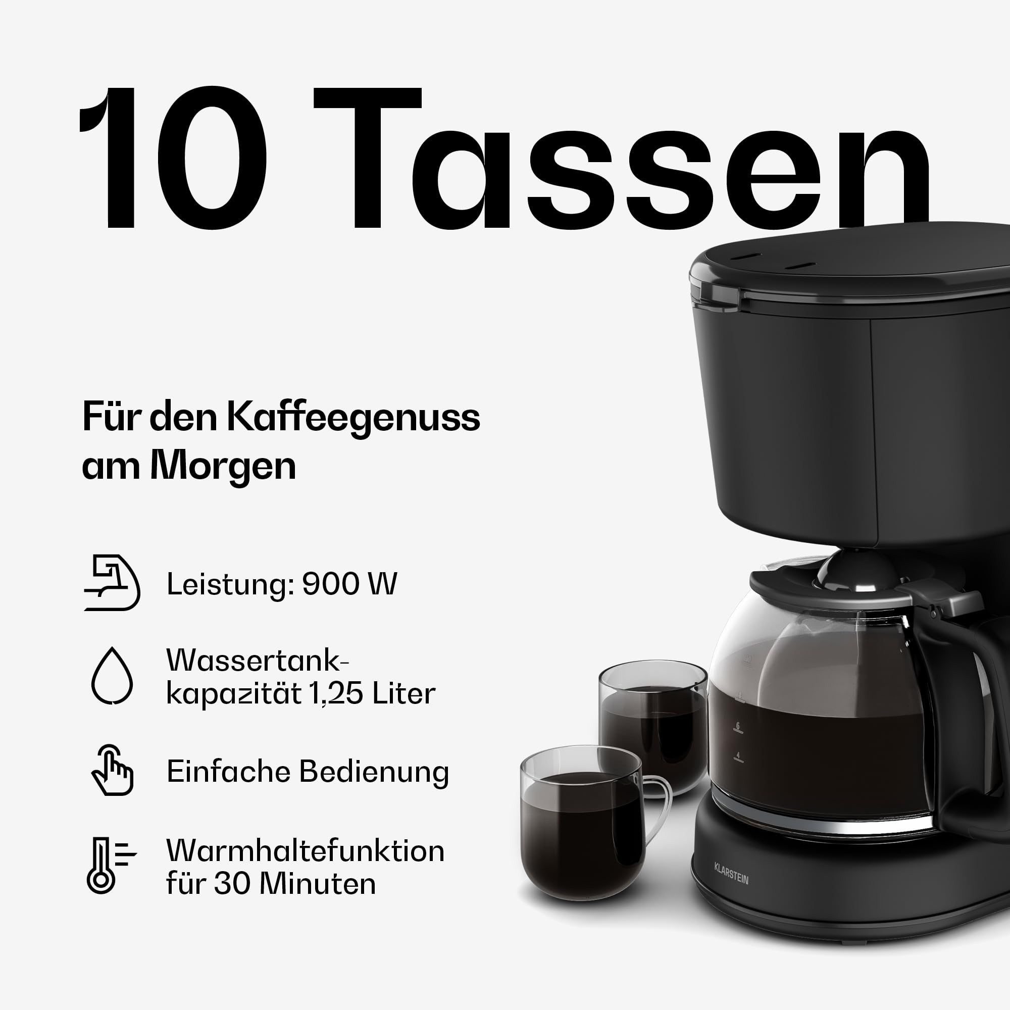 Klarstein Velaire Frühstücksset Toaster 2 Scheiben Wasserkocher 1,7L Filterkaffeemaschine 10 Tassen