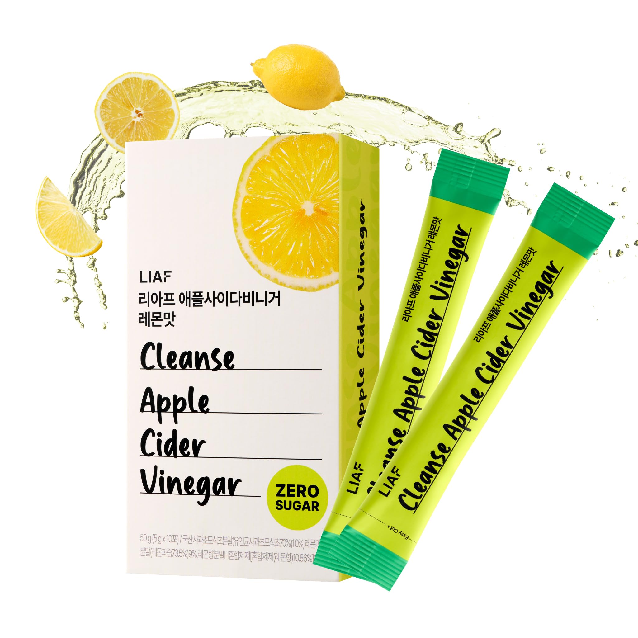 LIAF Apple Cider Vinegar Powder Loaded Tea Packets | Korean Fermented ACV with Mother | Travel Size Instant Dissolving Drink Mix | Sugar Free Energy Boost | Lemon Flavor 10 Count