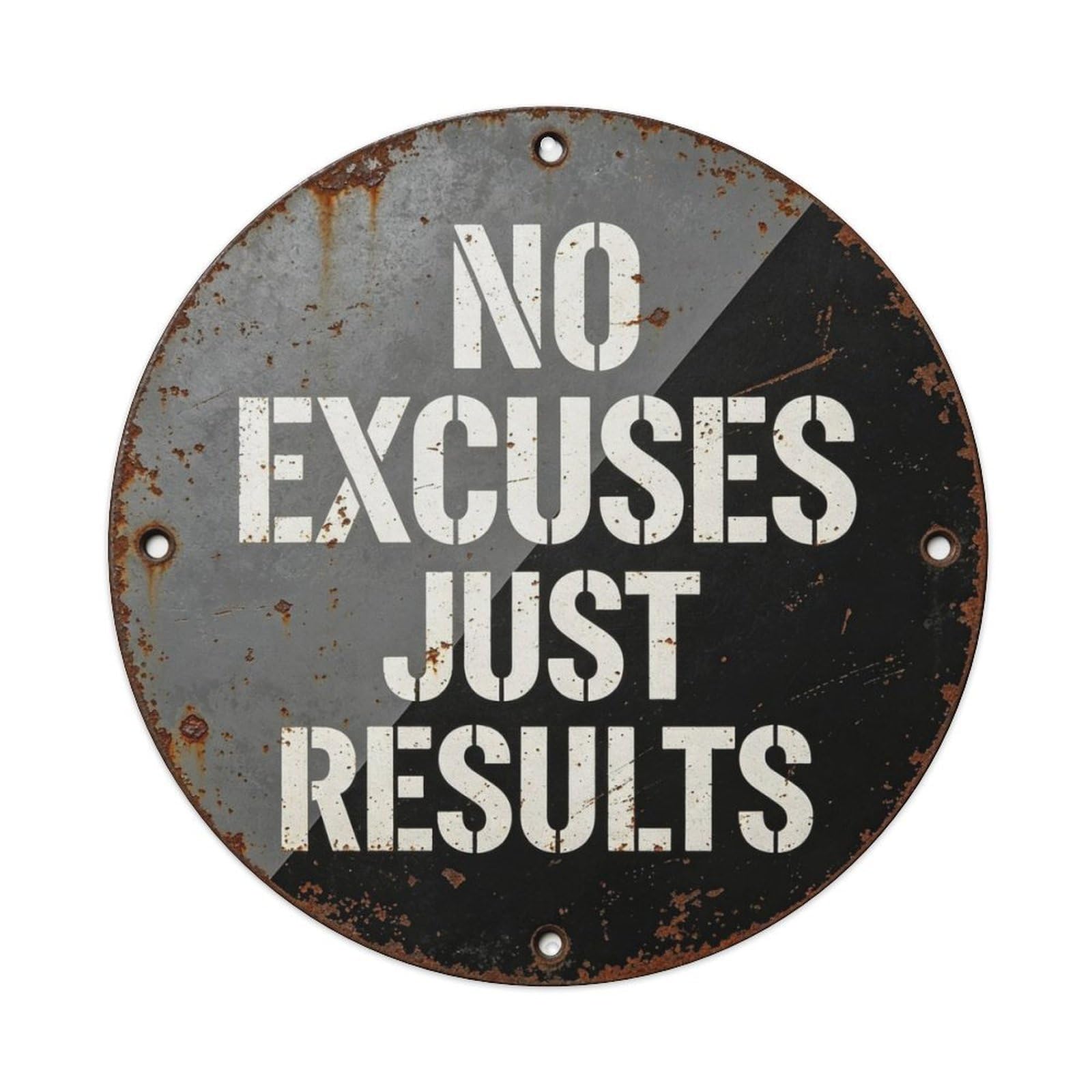 No Excuses Just Results Metal Tin Sign Plaque