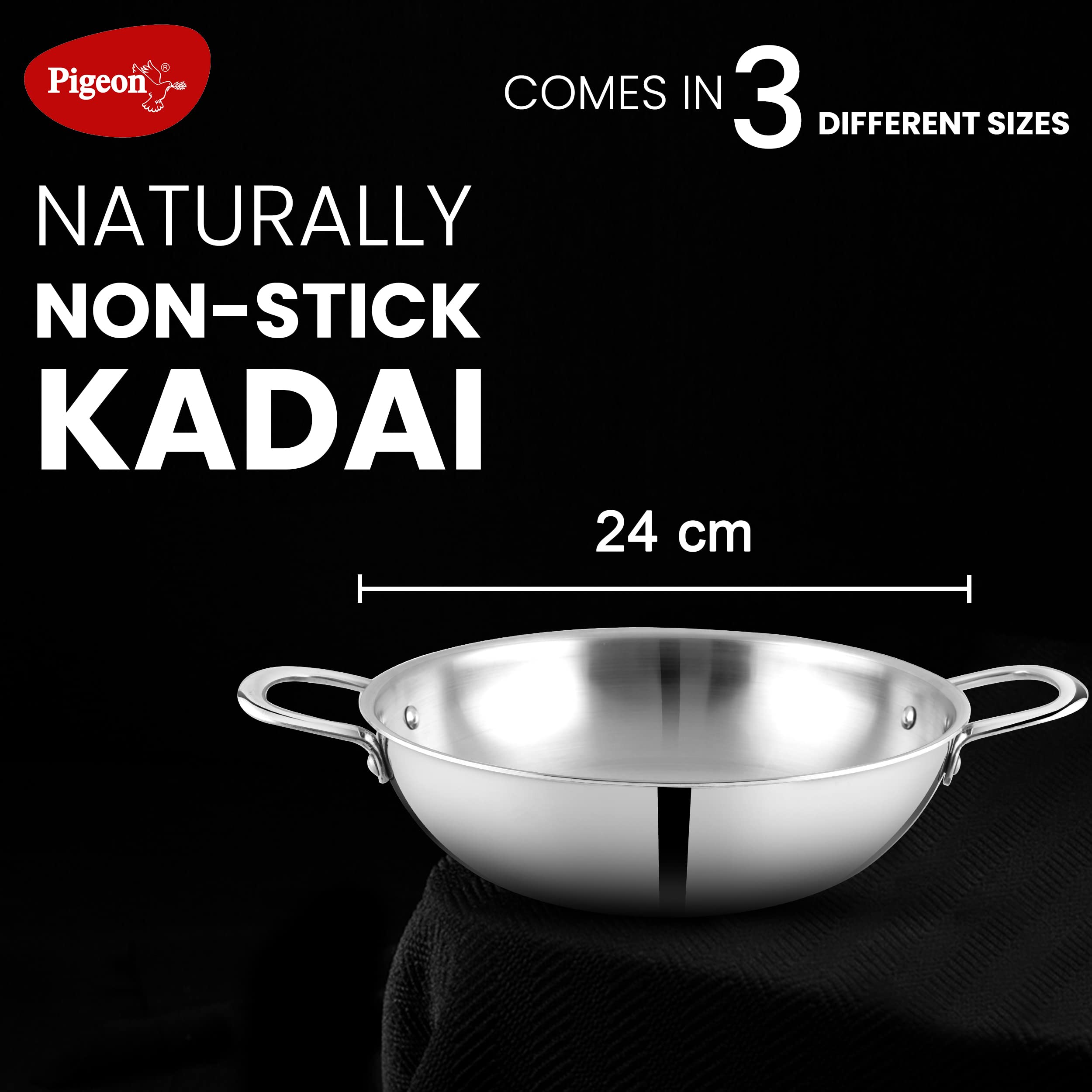 Pigeon Elite Stainless Steel Kadhai - 24cm -7 Pigeon Elite Stainless Steel Kadhai - 24cm -7